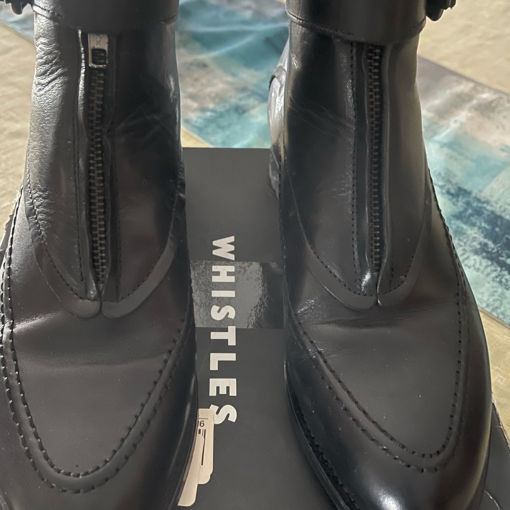 Whistles Black Ankle Leather Boots with Front Zipper